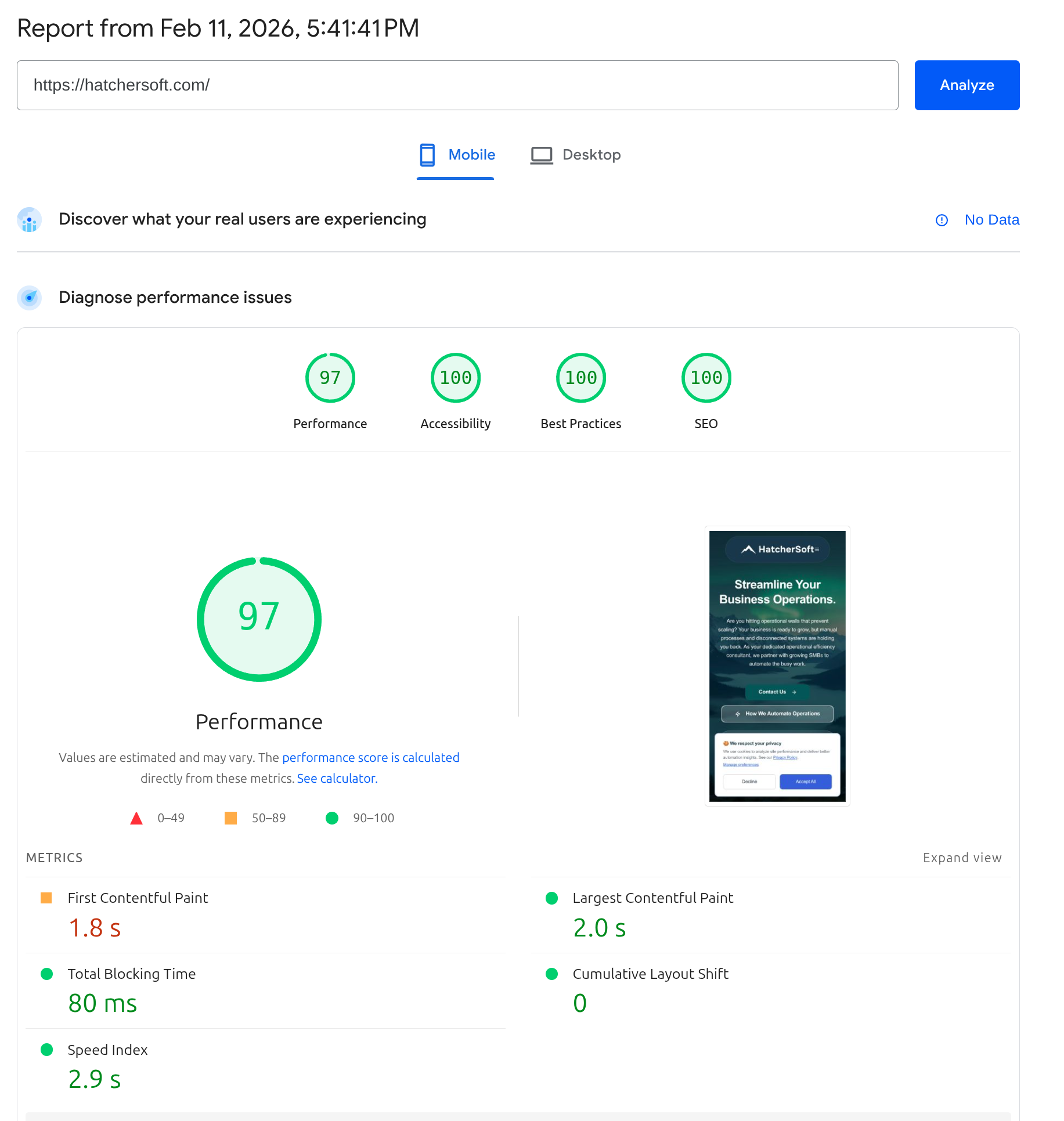 Page speed and landing page quality impact on ad performance