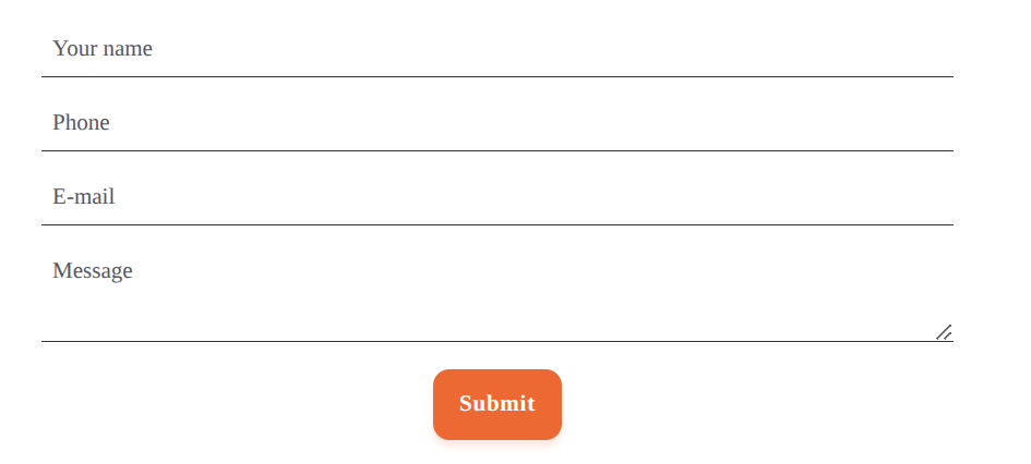 Intake form with name, phone, email, and message fields and a submit button