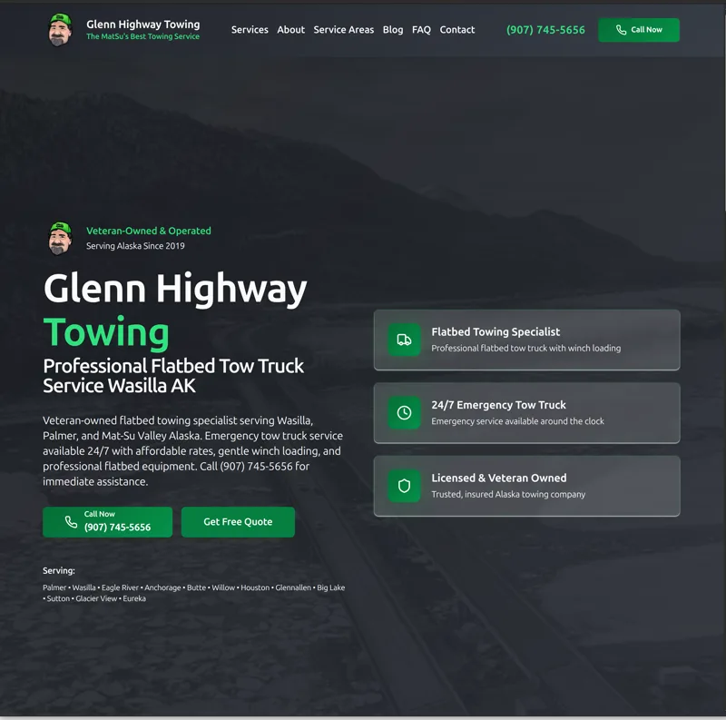 Glenn Highway Towing website