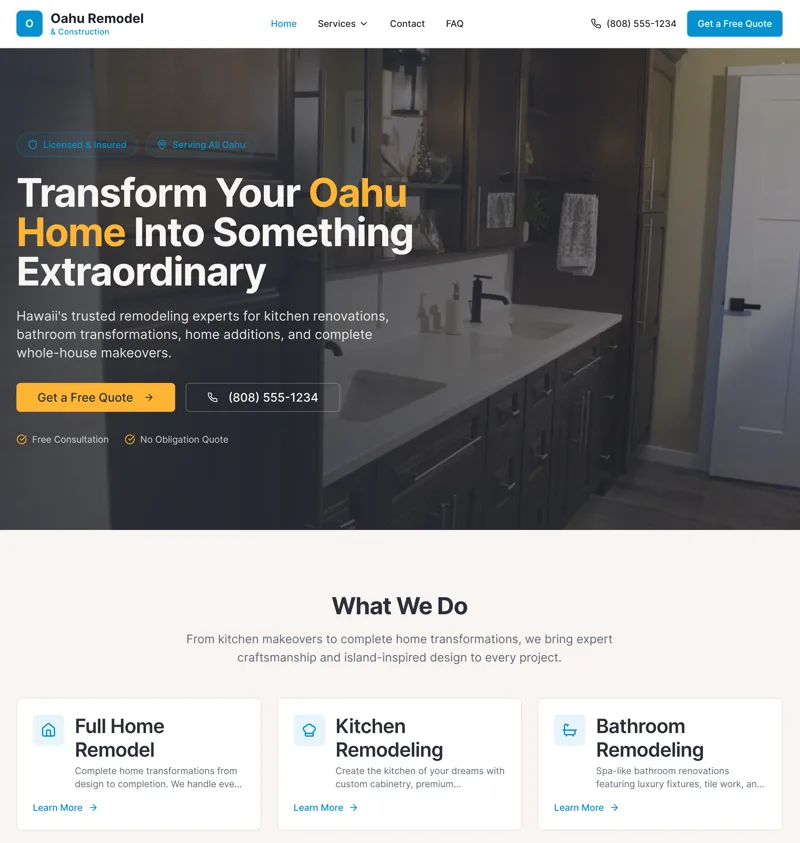 Oahu Remodel & Construction website